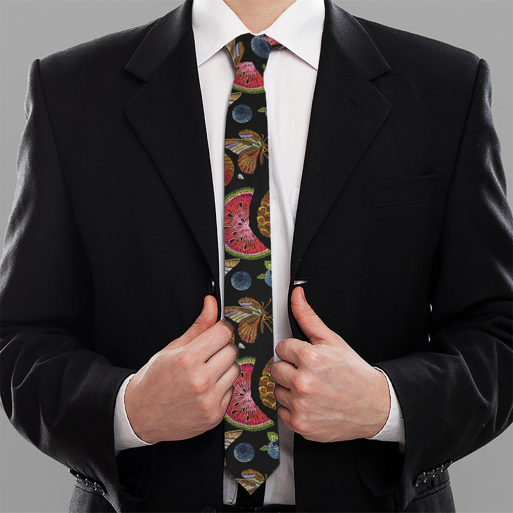 Embroidery Tropical Pattern Print Necktie