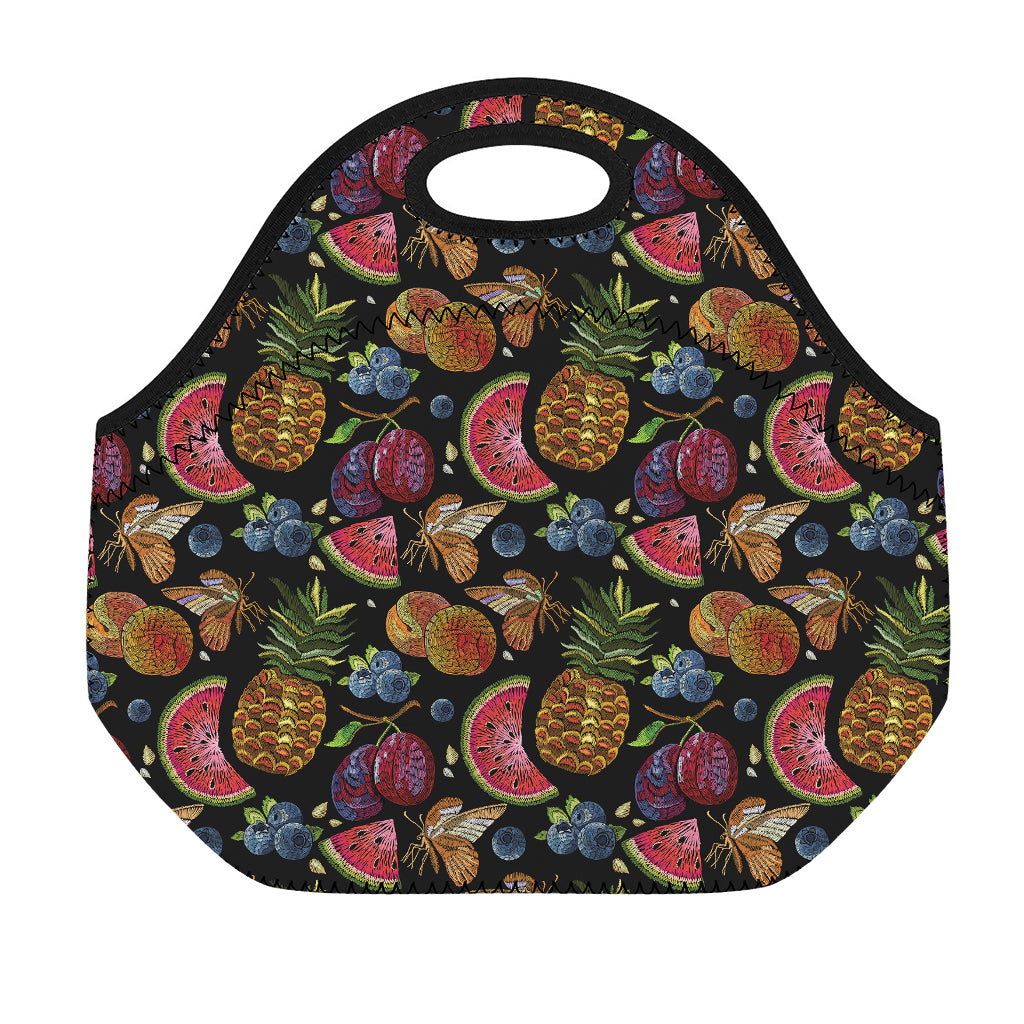 Embroidery Tropical Pattern Print Neoprene Lunch Bag