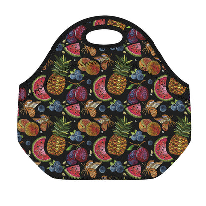 Embroidery Tropical Pattern Print Neoprene Lunch Bag