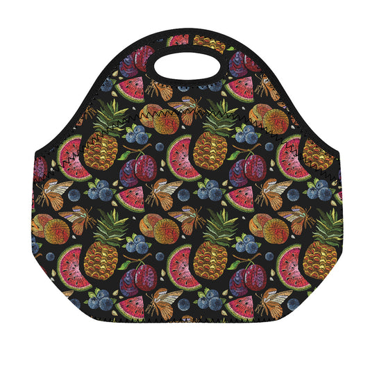 Embroidery Tropical Pattern Print Neoprene Lunch Bag