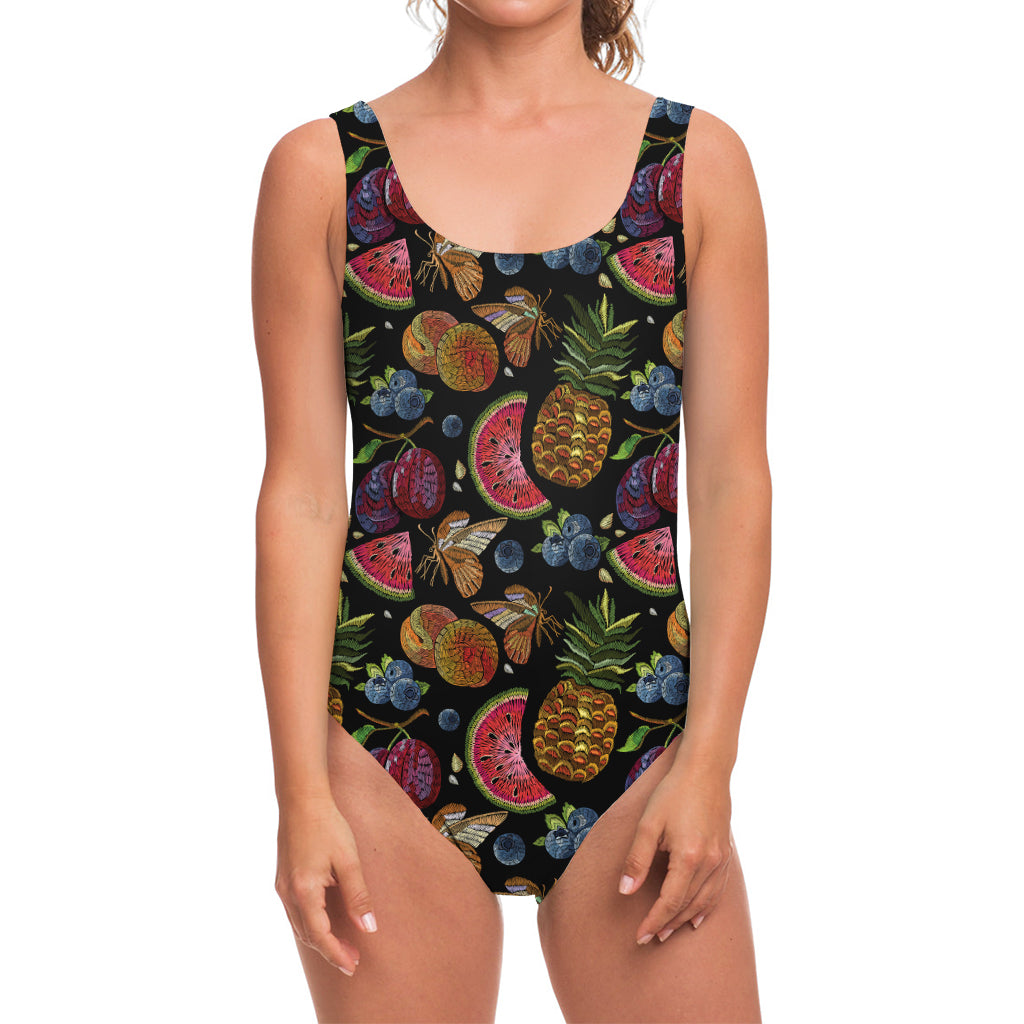Embroidery Tropical Pattern Print One Piece Swimsuit