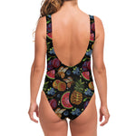 Embroidery Tropical Pattern Print One Piece Swimsuit