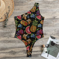 Embroidery Tropical Pattern Print One Shoulder Bodysuit