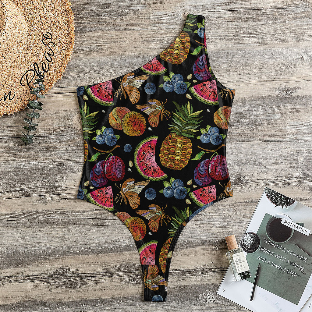 Embroidery Tropical Pattern Print One Shoulder Bodysuit