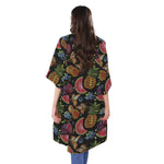 Embroidery Tropical Pattern Print Open Front Beach Cover Up