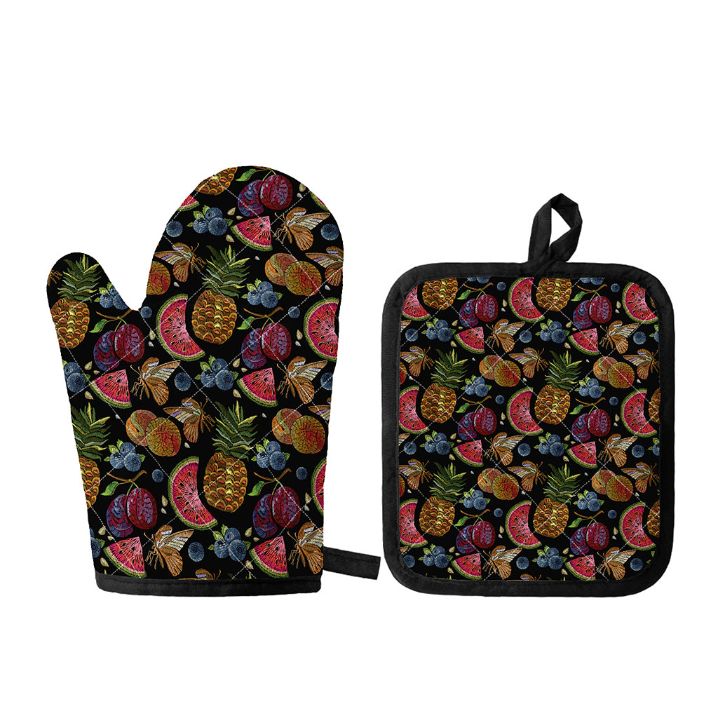 Embroidery Tropical Pattern Print Oven Mitt And Pot Holder Set