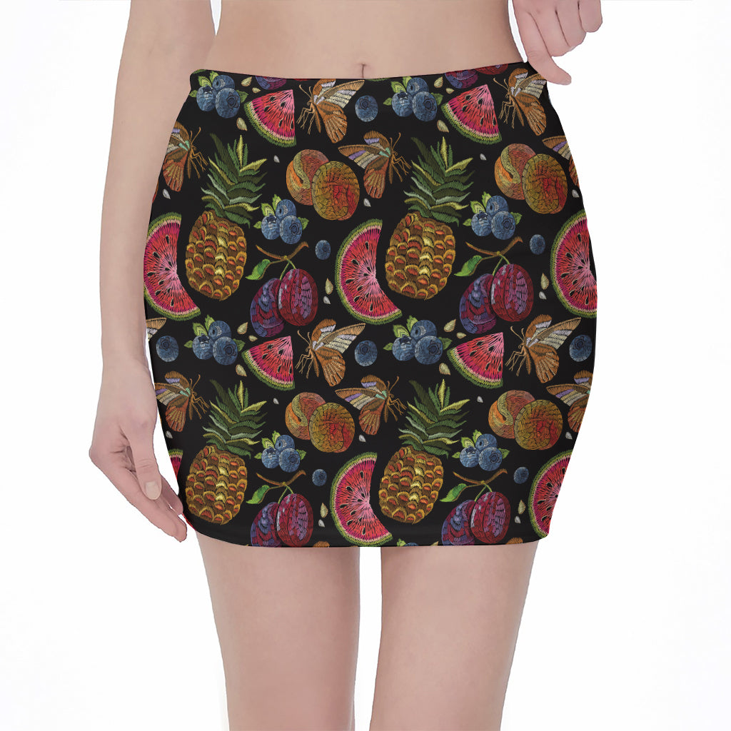 Embroidery Tropical Pattern Print Pencil Mini Skirt