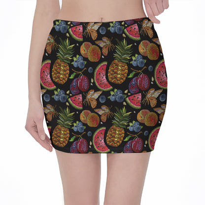 Embroidery Tropical Pattern Print Pencil Mini Skirt