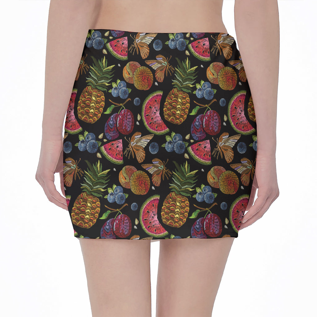 Embroidery Tropical Pattern Print Pencil Mini Skirt