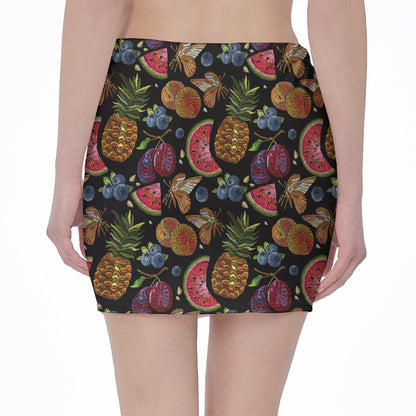 Embroidery Tropical Pattern Print Pencil Mini Skirt