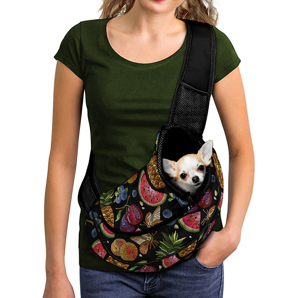 Embroidery Tropical Pattern Print Pet Sling Carrier