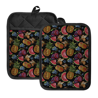 Embroidery Tropical Pattern Print Pot Holders With Pocket
