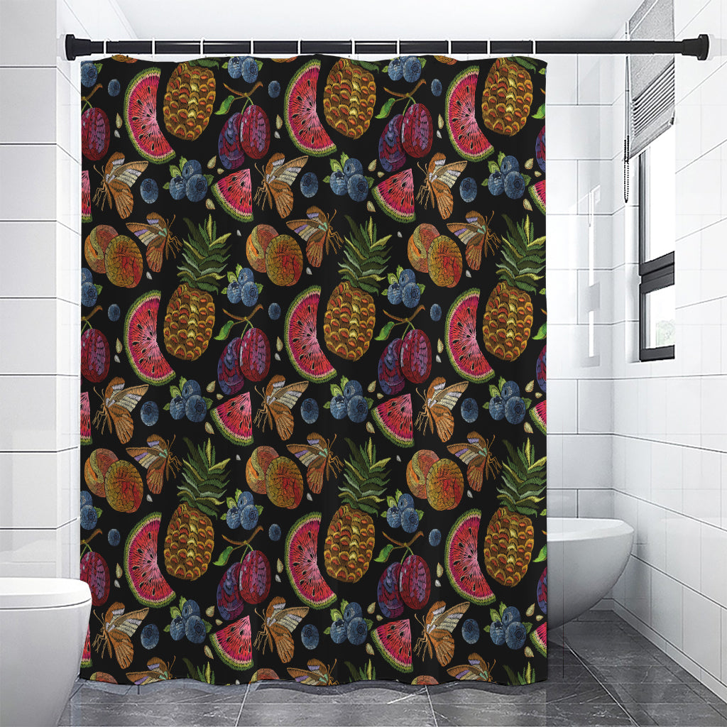 Embroidery Tropical Pattern Print Premium Shower Curtain