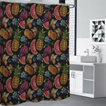 Embroidery Tropical Pattern Print Premium Shower Curtain