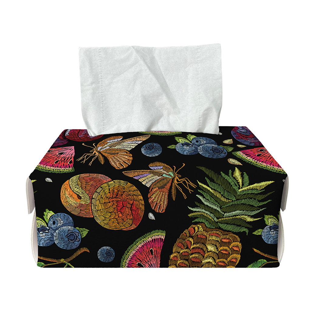Embroidery Tropical Pattern Print Rectangle Tissue Box Cover