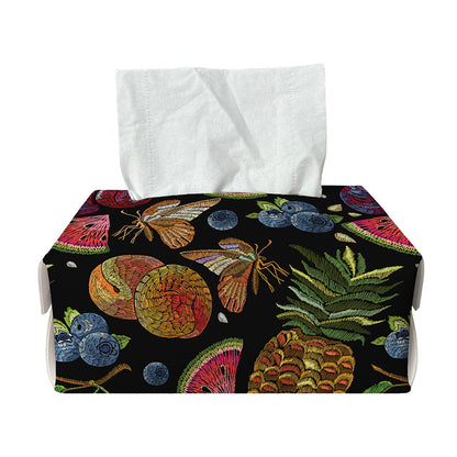 Embroidery Tropical Pattern Print Rectangle Tissue Box Cover