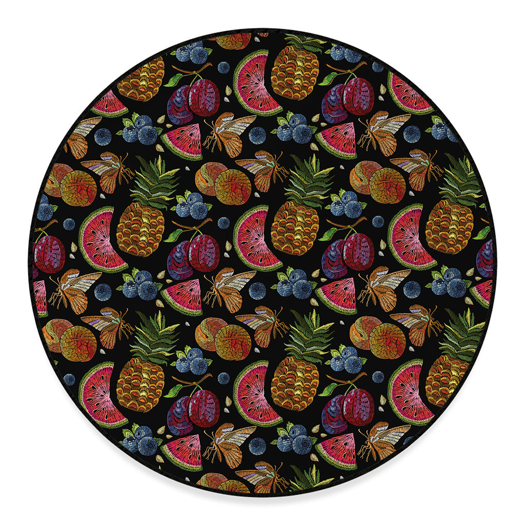 Embroidery Tropical Pattern Print Round Floor Mat