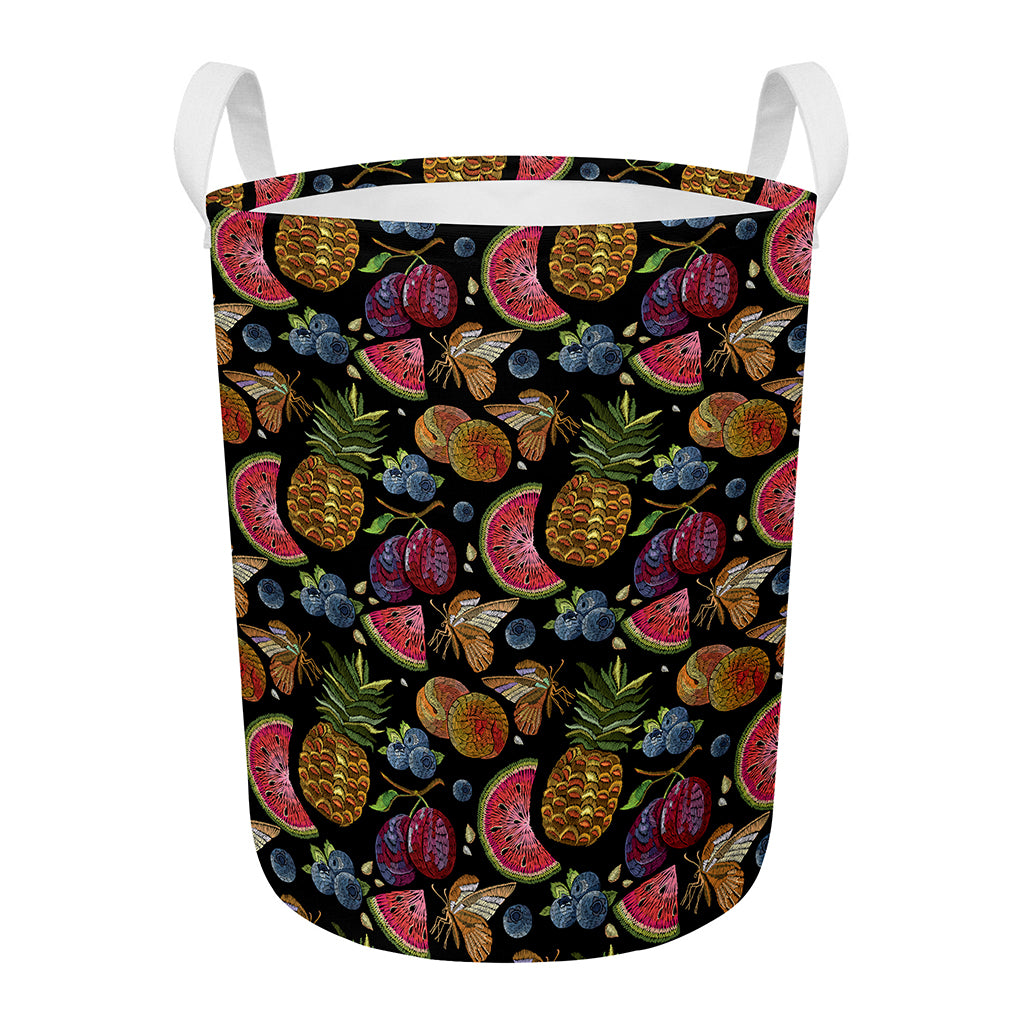 Embroidery Tropical Pattern Print Round Laundry Basket