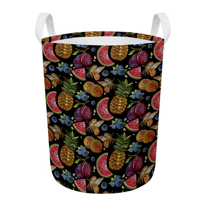 Embroidery Tropical Pattern Print Round Laundry Basket