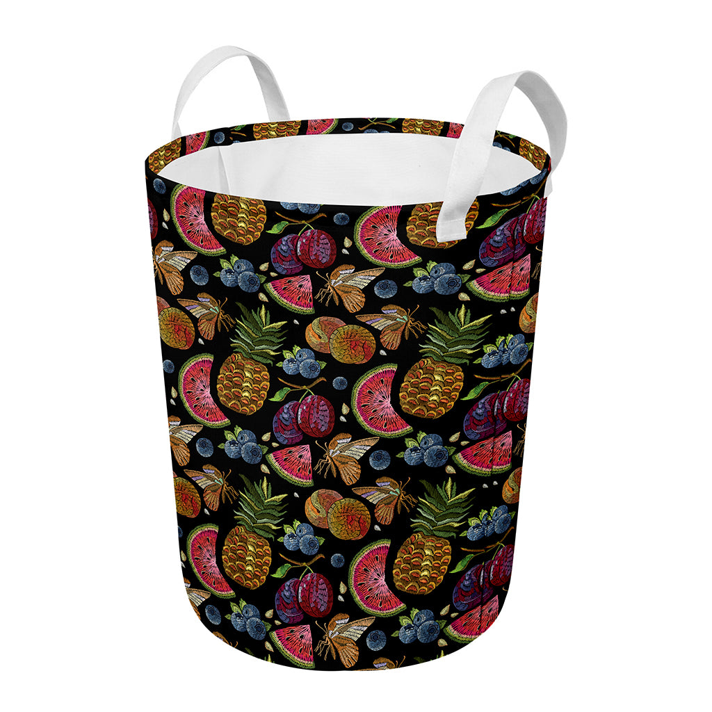 Embroidery Tropical Pattern Print Round Laundry Basket