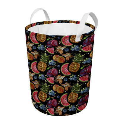 Embroidery Tropical Pattern Print Round Laundry Basket