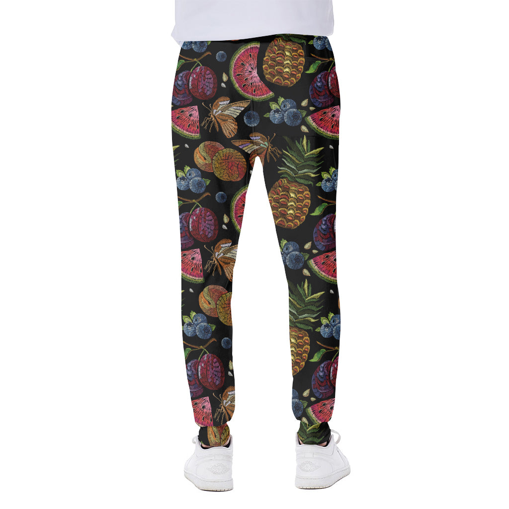 Embroidery Tropical Pattern Print Scuba Joggers