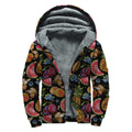 Embroidery Tropical Pattern Print Sherpa Lined Zip Up Hoodie