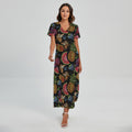 Embroidery Tropical Pattern Print Short Sleeve Maxi Dress