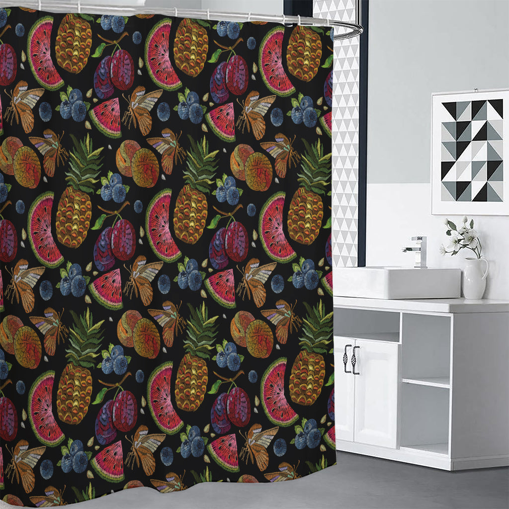 Embroidery Tropical Pattern Print Shower Curtain