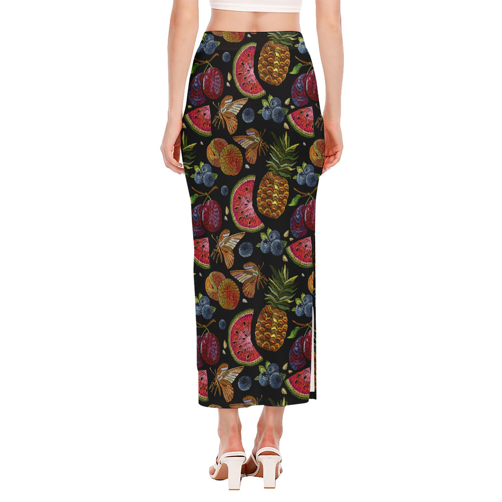 Embroidery Tropical Pattern Print Side Slit Maxi Skirt