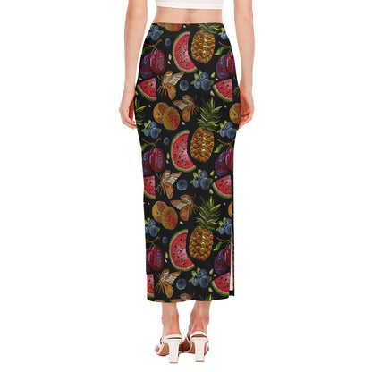 Embroidery Tropical Pattern Print Side Slit Maxi Skirt