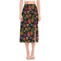 Embroidery Tropical Pattern Print Side Slit Midi Skirt