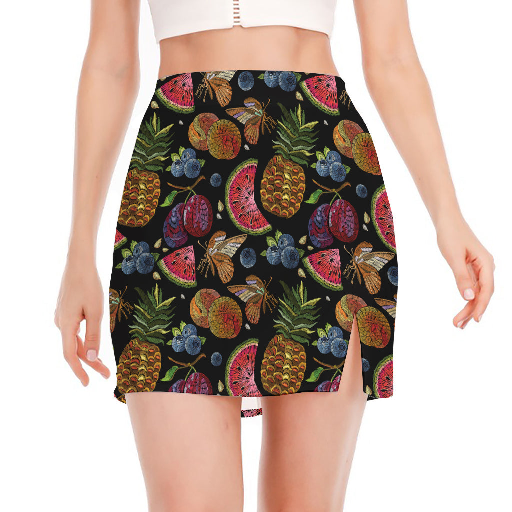 Embroidery Tropical Pattern Print Side Slit Mini Skirt