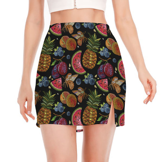 Embroidery Tropical Pattern Print Side Slit Mini Skirt