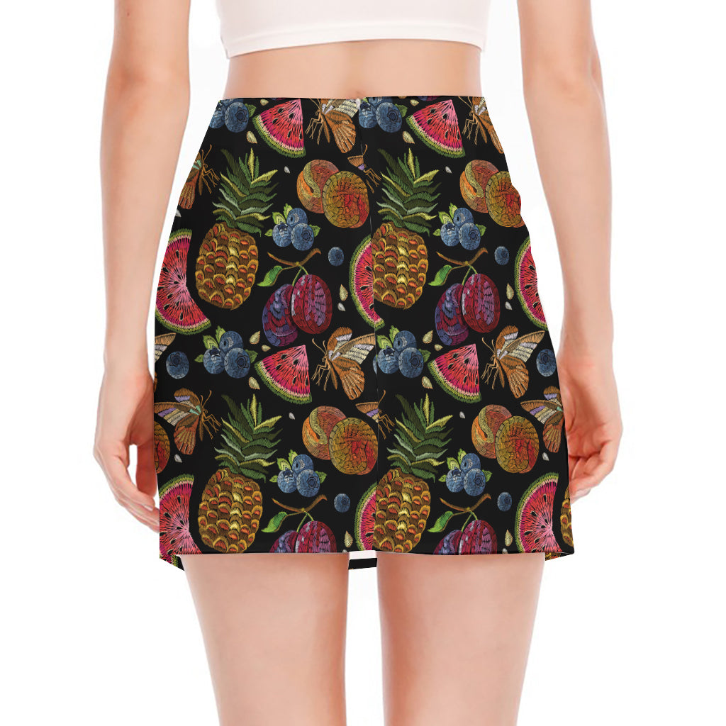 Embroidery Tropical Pattern Print Side Slit Mini Skirt