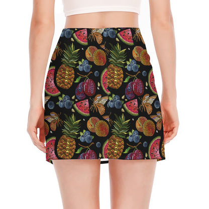Embroidery Tropical Pattern Print Side Slit Mini Skirt