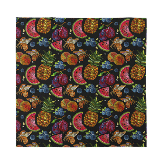 Embroidery Tropical Pattern Print Silk Bandana