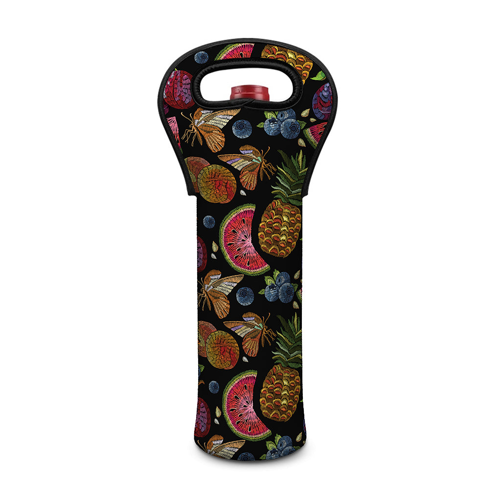 Embroidery Tropical Pattern Print Single Neoprene Wine Tote
