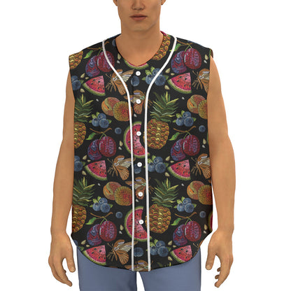 Embroidery Tropical Pattern Print Sleeveless Baseball Jersey