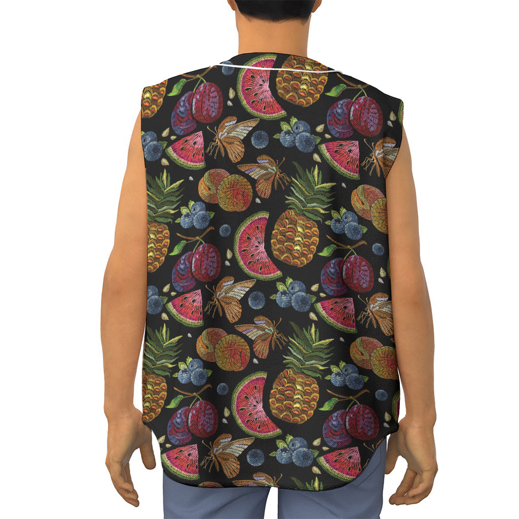 Embroidery Tropical Pattern Print Sleeveless Baseball Jersey