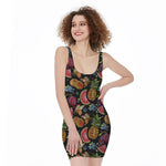 Embroidery Tropical Pattern Print Sleeveless Bodycon Dress