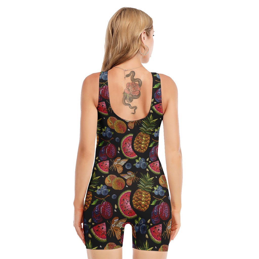 Embroidery Tropical Pattern Print Sleeveless One Piece Swimsuit