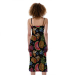 Embroidery Tropical Pattern Print Slim Fit Midi Cami Dress