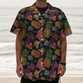 Embroidery Tropical Pattern Print Textured Short Sleeve Shirt
