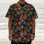 Embroidery Tropical Pattern Print Textured Short Sleeve Shirt