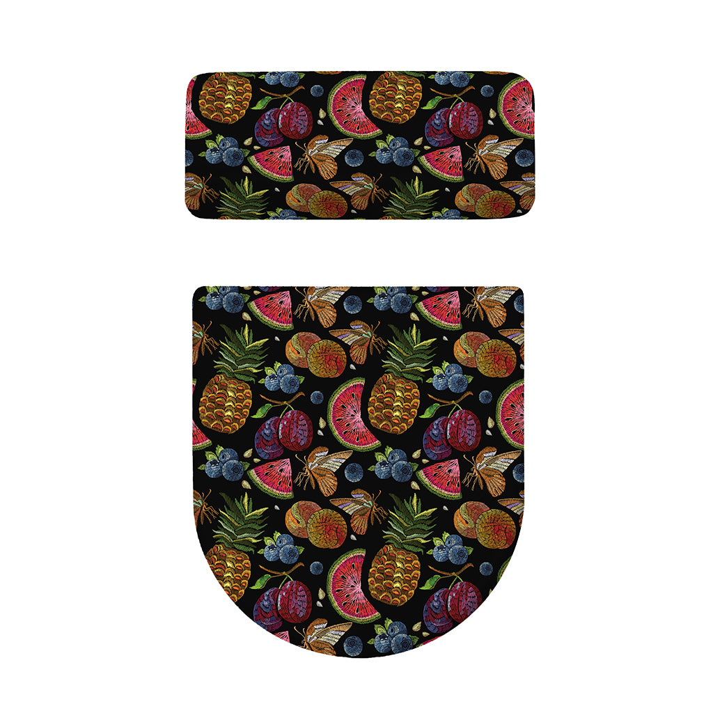 Embroidery Tropical Pattern Print Toilet Lid And Tank Cover Set