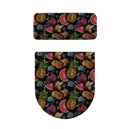 Embroidery Tropical Pattern Print Toilet Lid And Tank Cover Set