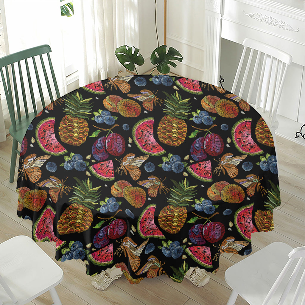Embroidery Tropical Pattern Print Waterproof Round Tablecloth