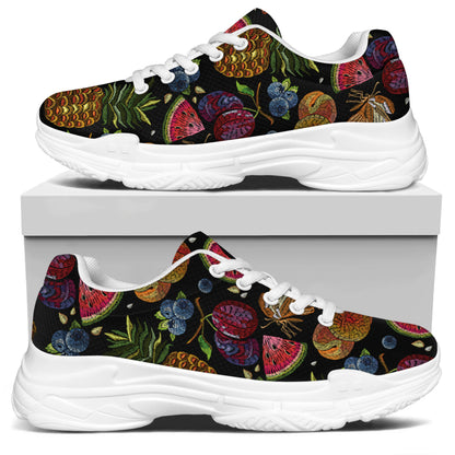 Embroidery Tropical Pattern Print White Chunky Shoes