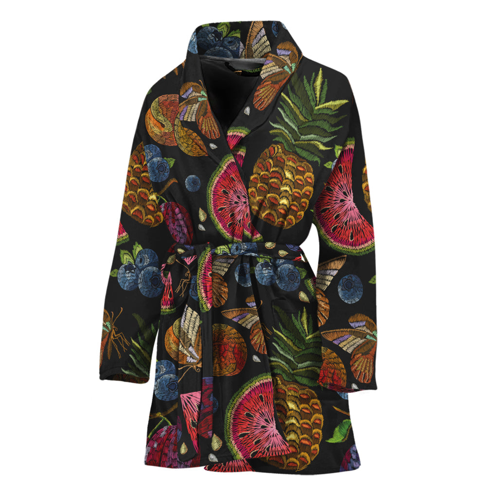 Embroidery Tropical Pattern Print Women's Bathrobe